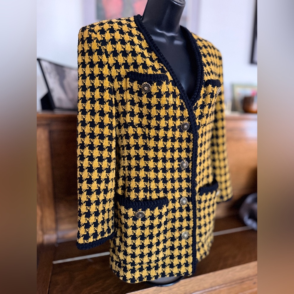 Yellow & Black Houndstooth Bouclé Blazer - Picture 3 of 8
